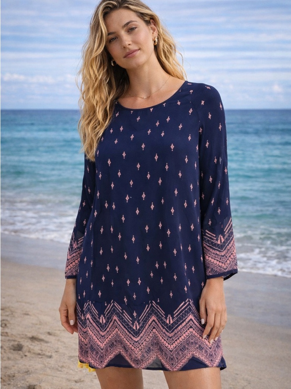 Jolt Navy and Pink Chevron Detail Women’s Dress (Bin 11)